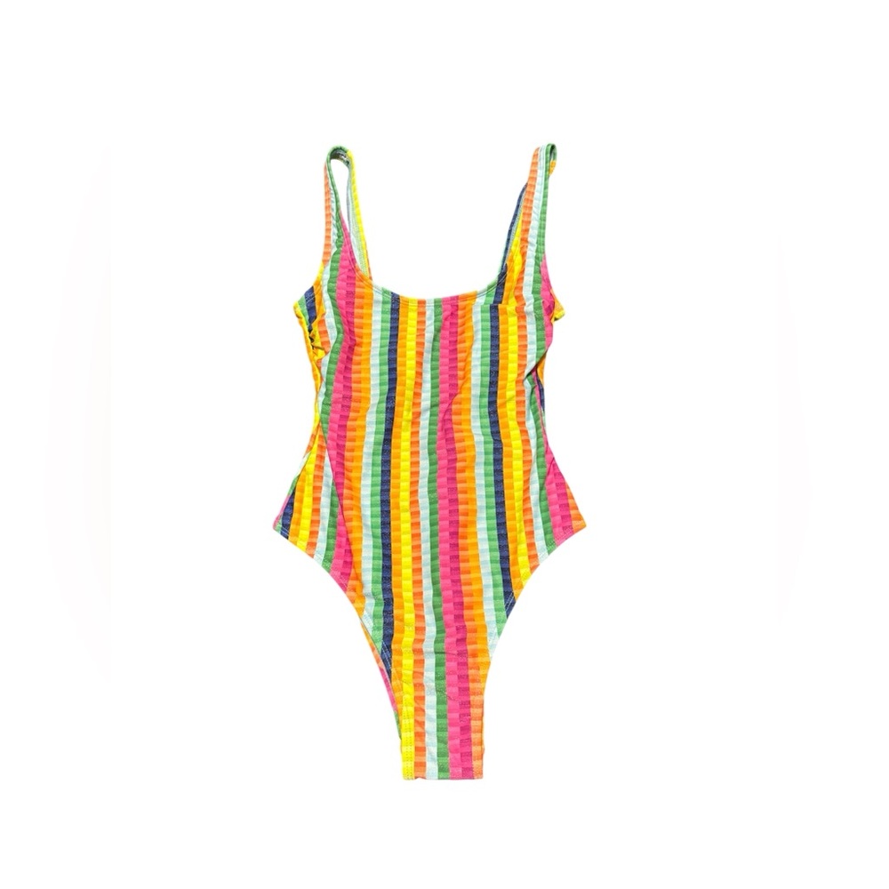 No Boundaries High Leg One Piece Swimsuit XS Rainbow Stripes Geometric Brand New